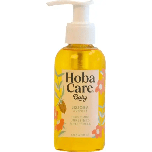 HobaCare Jojoba Baby Oil with Pump Dispenser – 100% Pure Natural Unrefined Unscented Cold-Pressed Jojoba Oil for Baby Hair, Infant Skin, Cradle Care & Body Moisture (4.22 fl oz)