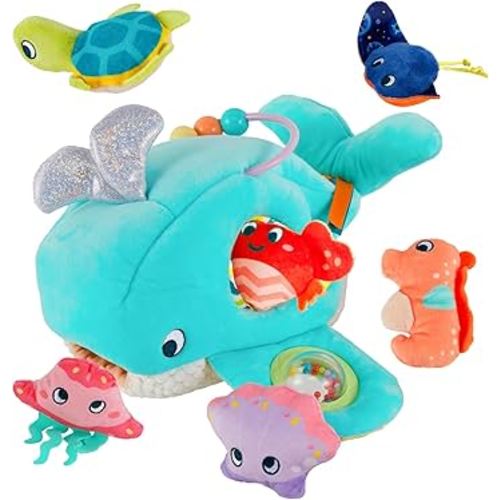 Soft Rattle Montessori Baby Toys 6-12 Months, Soft Barn Ocean Playhouse with 6 Stuffed Animals, Sensory Development Activity, Toddler Learning Toys (Ocean Whale)