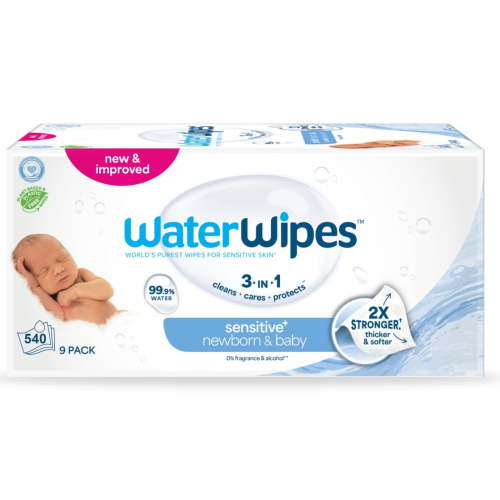 WaterWipes Non-Fragrance Baby Wipes, 99.9% Water Based, 9 Packs (540 Wipes), Unscented