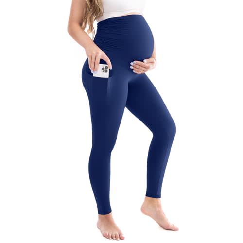 Leafigure Womens Maternity Leggings with Pockets, Pregnancy Buttery Soft Yoga Workout Pants