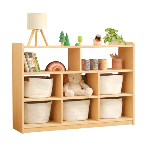 OOOK Montessori Toy Shelf and Storage, 3-Tier Large Toy Storage Organizer | FSC Safety, 8 Cube Montessori Shelf with Open Back for Playroom, Nursery, Daycare, Preschool, Classroom, 44.6"W×11.7"D×31.5"H