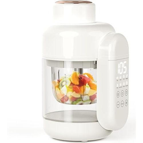 Baby Food Maker Glass Baby Steamer and Blender 10oz Non Plastic Food Processor One Step Puree Maker Glass Food Grinder with 6 Stainless Steel Blades Self Clean, Timer, Recipe