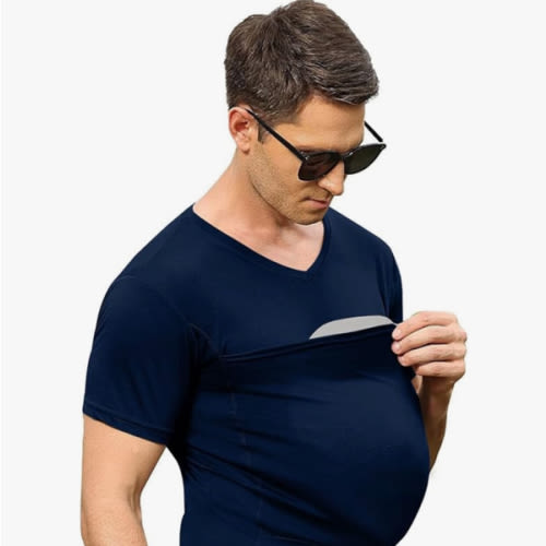 Mens Dad Shirts Baby Carrier Shirt Short Sleeve Skin to Skin New Dad Gifts T-Shirt with Pocket