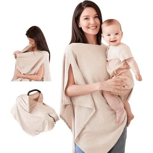 Konssy Nursing Cover for Breastfeeding, Soft & Breathable Privacy Poncho, Multi-Use Feeding Shawl, Comfortable & Portable Breastfeeding Cover for Women (Beige)