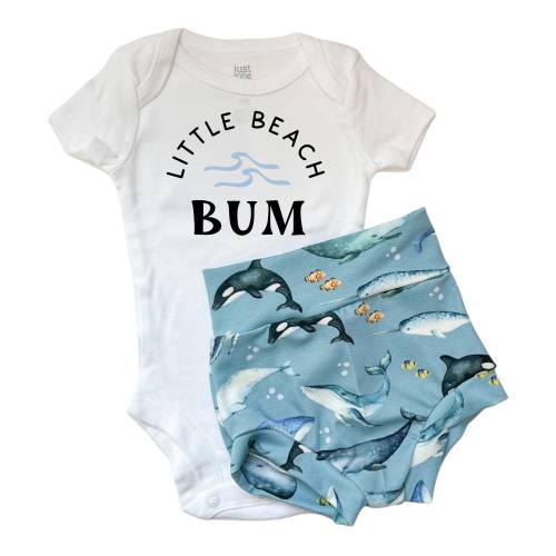 Sea Creatures Baby Bummies Set: High Waisted Bloomers & Bodysuit