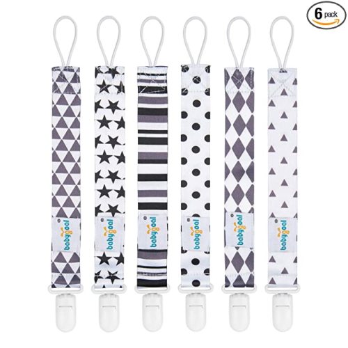 babygoal Neutral Pacifier Clips, 6 Pack Binky Paci Holder Clips Leashes Fits for Most Baby Pacifiers and Binkies