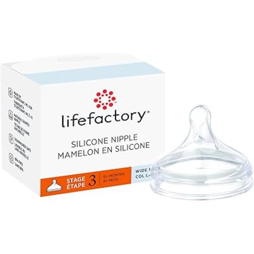 Lifefactory Stage 3 (6+ Months) Wide Neck Silicone Nipple, 1-Pack,Clear,LG8636