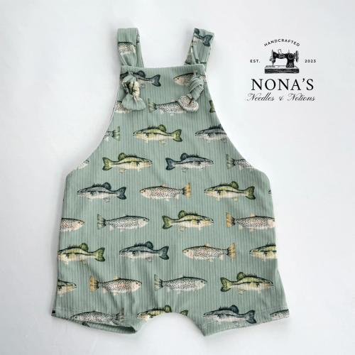 Gone Fishing - Fish Print Knotted Shorts Overall for Little Adventurers