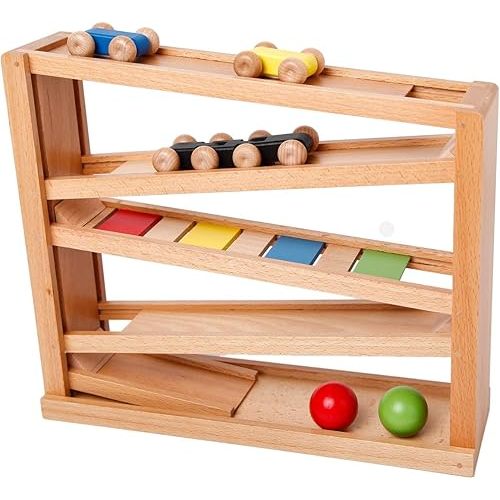 Wooden Ramp Racer. Race Track for Toddlers and 3 Wood Cars and 2 Balls,Toddler Toys for 1 2 3 Year Old Boy and Girl Gifts