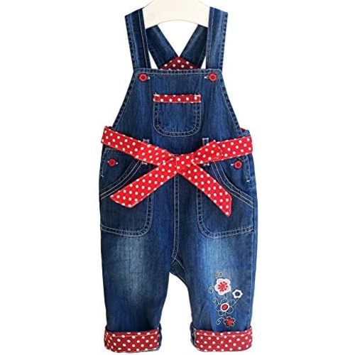 Peacolate 3months-3Years Baby Girls Denim Overalls Embroidery Bib Pants Jeans Jumpsuit
