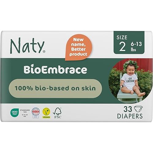 Naty BioEmbrace Baby Newborn Diapers Size 2 (6–13 lbs) | 100% Biobased on Skin | Plant-Based Softness | Dermatologically Tested, Super Absorbent | 33 Count