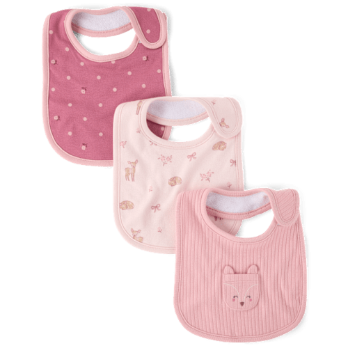 Baby Girls Embroidered Deer Bib 3-Pack - Pink