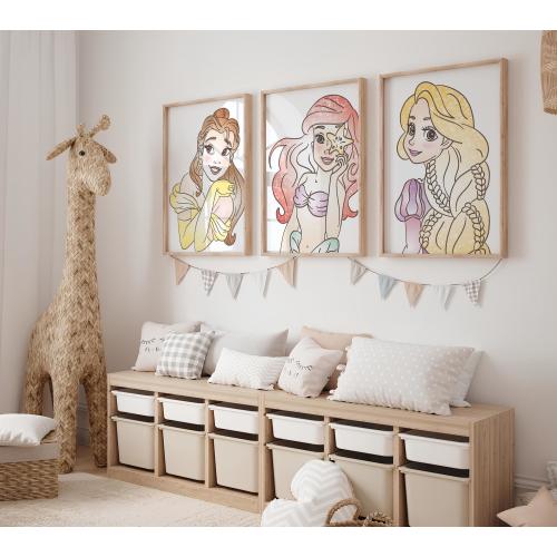 Pick 3 Princess Wall Decor, Princess Wall Art, Hand Drawn Princess Sketches, Princess Posters, Girl Nursery Wall Art