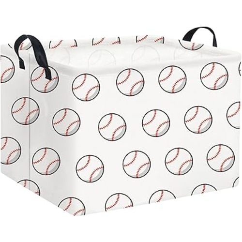 HIYAGON Rectangular Baseball Basket Kids Baby Nursery Storage Basket for Boys Football Room Decor Cute Toy Storage Organizer Bins Bedroom(Baseballs)