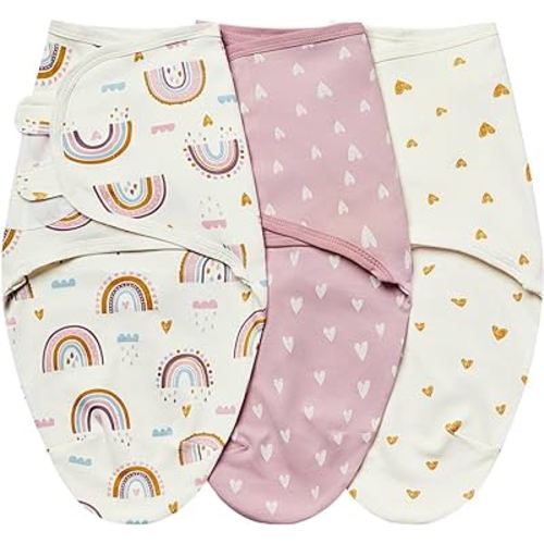Insular Baby Swaddle Wrap, Swaddle Blanket for Newborn and Infant, Adjustable Swaddle Set for Boy and Girl, Soft Cotton Baby Sleep Sack 3 Pack, Small(0-3 M), Rainbow