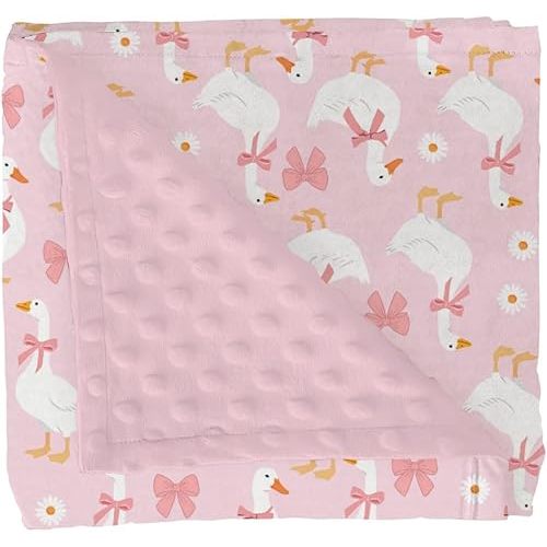 Cute Geese Pink Bows Baby Blankets for Girl Boy Pastel Ducks Daisy Soft Mink Dotted Backing Double Layer Swaddle Receiving Blanket Spring Farm Animal Floral Bed Throws for Newborn Toddler Crib 30x40
