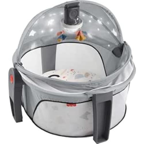 Fisher-Price Portable Baby Bassinet and Play Space Deluxe On-the-Go Projection Dome with Lights Music and Canopy, Paper Shapes