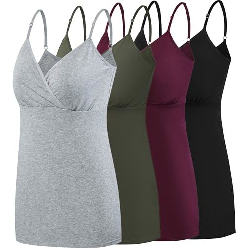 SUIEK Cotton Maternity Nursing Tank Tops Breastfeeding Cami Sleep Shirt