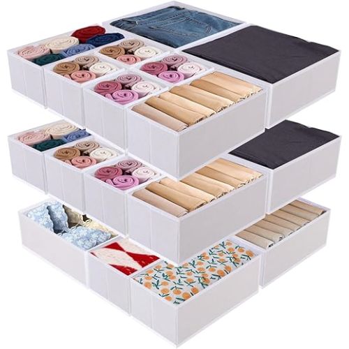 Drawer Organizer Set for Baby Clothes, Nursery Dresser Storage, Closet Dividers for Socks, Underwear, Bra (White, 18 pcs)