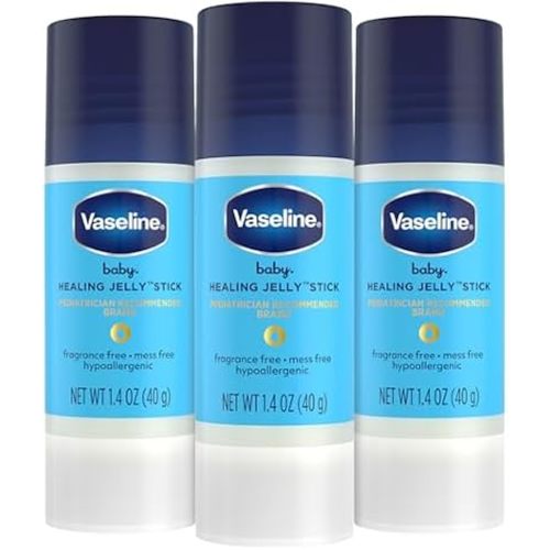 Vaseline Baby Healing Jelly Stick, Travel-Size Moisturizer 3-Pack – Fragrance-Free, Hypoallergenic Protectant for Baby’s Sensitive Skin, Diaper Rash, Chafing, 1.4 Oz Ea