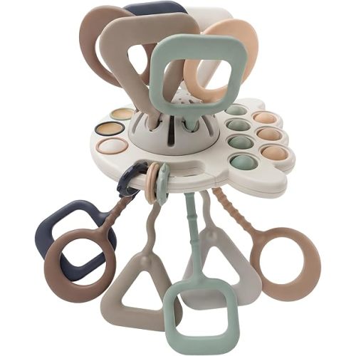 GOPO TOYS Montessori Silicone Pulling Toy for Babies 0 Months+ - Baby Travel Toys for Airplane, Car and Stroller – Montessori Pull String Toy for Baby & Toddlers 1-3