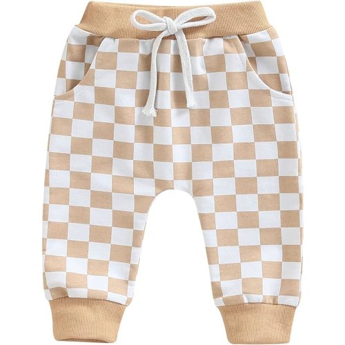 Toddler Checkered Pants Baby Girl Boy Elastic Waist Jogger Pants Kids Casual Plaid Trousers Infant Long Sweatpants