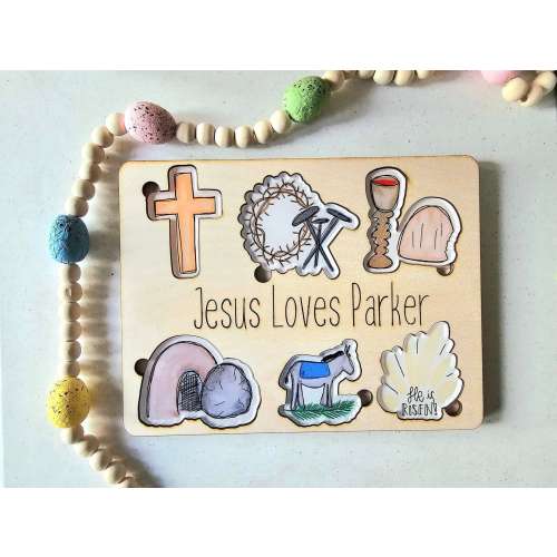 Easter Puzzle for Kids, Personalized Wooden Puzzle for Kids, Religious Puzzle, Gift for Easter Basket, Jesus Loves Me Puzzle, Name Puzzle