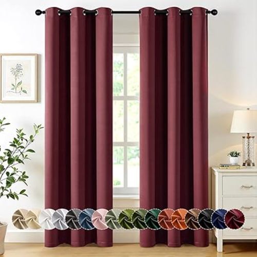MIULEE Burgundy Red Blackout Curtains for Bedroom Living Room 84 Inches Long 2 Panels, Thermal Insulated Room Darkening Drapes Solid Grommet Top Noise Reduction Christmas Window Treatments 40x84 Inch