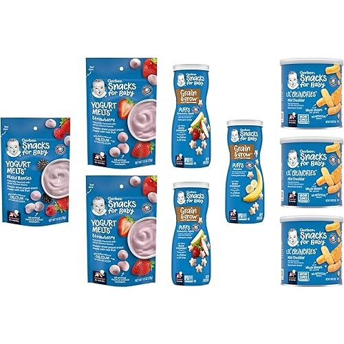 Gerber Snacks for Baby Variety Pack, Yogurt Melts, Puffs and Lil Crunchies (Set of 9)