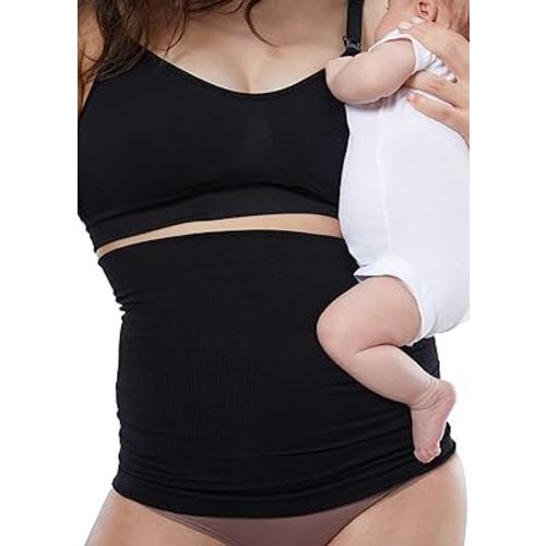 Ingrid & Isabel Basics Afterband, Postpartum Belly Support Band For Compression & Recovery, Black (L/XL)