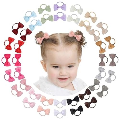 40PCS 2 Inches Baby Girls Hair Bows Ties Mini Boutique Elastic Hair Rubber Ribbon Hair Band Accessories for Kids Toddlers Infants (1-40 PCS - Dark color set)