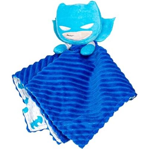 KIDS PREFERRED DC Comics The Batman Lovey Security Blanket, Soft Huggable Dark Knight Plush Lovey Toy for Baby and Infant Boys and Girls, Textured Blanket with Batman Logo