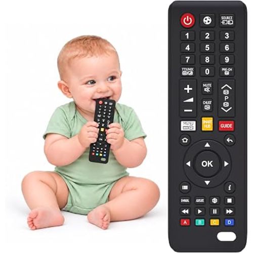 Baby Remote Teething Toys for 0-6, 6-12 Months, Montessori Inspired Teether