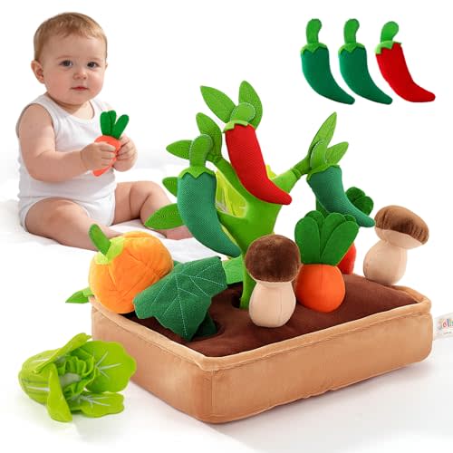 Jollybaby Baby Toys 6-12 Months - Vegetables Garden Plant Plush 11PCS - 6 Month Old Toys Montessori Sensory Toy Mushroom Carrot Boy Girl Gifts Toddler Easter Basket Stuffers