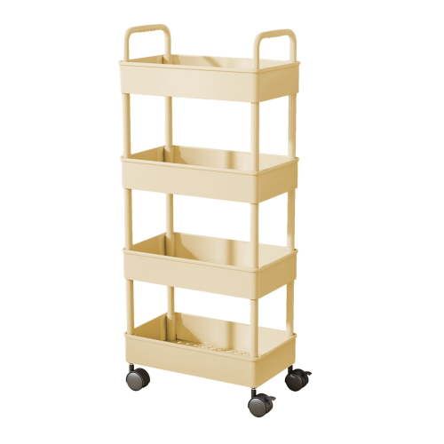 JoyMoreHome 4-Tier Storage Cart, Multifunction Utility Rolling Cart, Storage Organizer, Mobile Shelving Unit Cart with Lockable Wheels for Bathroom, Bedroom, Living Room