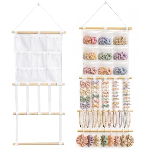 Headband Holder, Hair Bow Organizer for Girls, Large Capacity Pre-Assembled Hair Accessories Display for Headbands, Bows, Clips & Scrunchies, Wall Hanging Nursery Room Decor