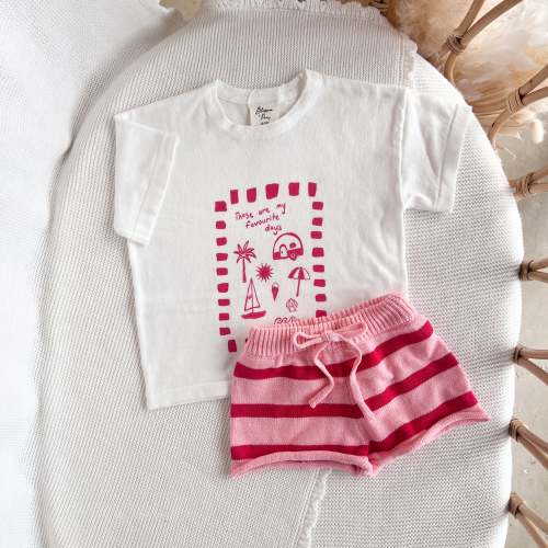 Kids 'Favourite Days' Tee and Knit Shorts Bundle - White & Red