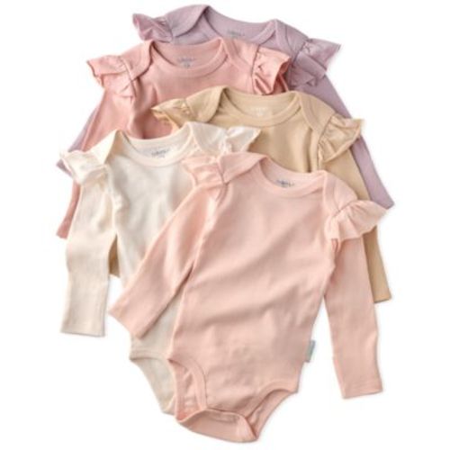 Baby Girls' Ashley Ruffle Shoulder Long-Sleeve Organic Cotton Bodysuits 5-Pack