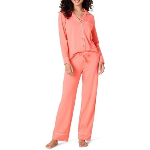 Amazon Essentials - Pijama de modal de algodón para mujer, conjunto de camisa de manga larga y pantalones largos
