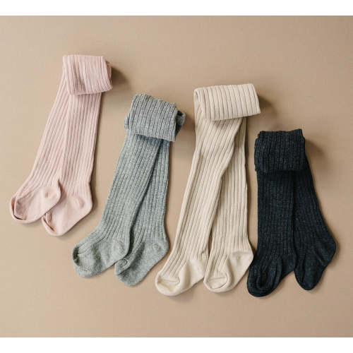 Mebie Baby Ribbed Tights- oatmeal & grey