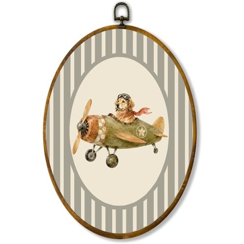 zewepri Dog Airplane Oval Wall Art, Vintage Nursery Decor