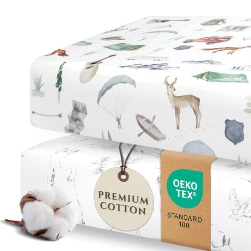 Pobi Baby Crib Sheets for Boys, Soft Cotton Blend, 2-Pack (Explore) | Fitted Crib Sheet, Standard Mattress 52x28, Toddler Mattress Sheets, Breathable, Snug, Newborn, Machine Wash, Nursery Bedding