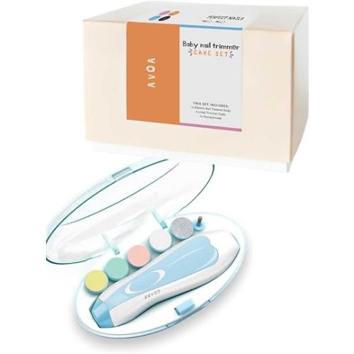 AVOA Baby Nail Trimmer Electric - Safe Quick Trim, No Cuticle Damage, LED Light, Quiet, Ergonomic, Baby Nail File Kit, Toddler Nail Clipper, Electric Nail File for Baby, Nail Filer, Blue