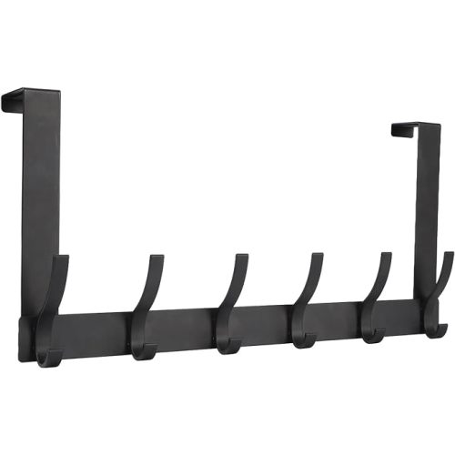 Over The Door Hooks, Door Hanger Hooks for Hanging, Over The Doors Towel Racks for Bathroom with 12 Coat Hook, Coat Rack Dorm Essentials Bathroom Accessories（1 Pack, Black）