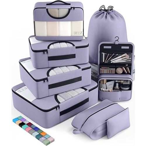 Veken 8 Set Packing Cubes for Travel Essentials, Suitcase Organizer Bags in 4 Sizes, Carry-On Luggage Accessories with Large Laundry & Hanging Toiletry Bag, Must-Have for Airplane, Road Trip & Camping