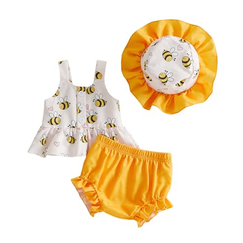 Baby Girl Summer Clothes Strawberry Dress Smocked Sleeveless Tops and Shorts Hat Set Toddler Infant Beach Outfits