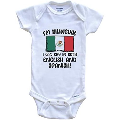 I'm Bilingual I Can Cry in Both English and Spanish Funny Mexican Flag Baby Bodysuit - Mexico One Piece