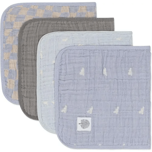 Parker Baby Muslin Burp Cloths | 100% Cotton Burping Clothes, Newborn Essential | Must-Have Baby Registry, Modern and Trendy Colors | 20"x11" Unisex Large Baby Burp Cloths, 4-Pack Cloud Set