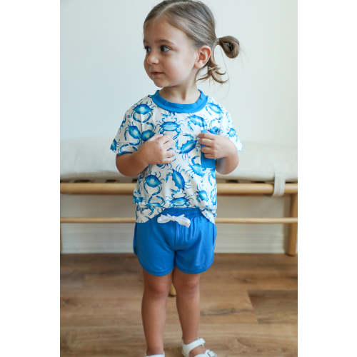 Blue Crab Bamboo Varsity Short Set - T-shirt & Shorts