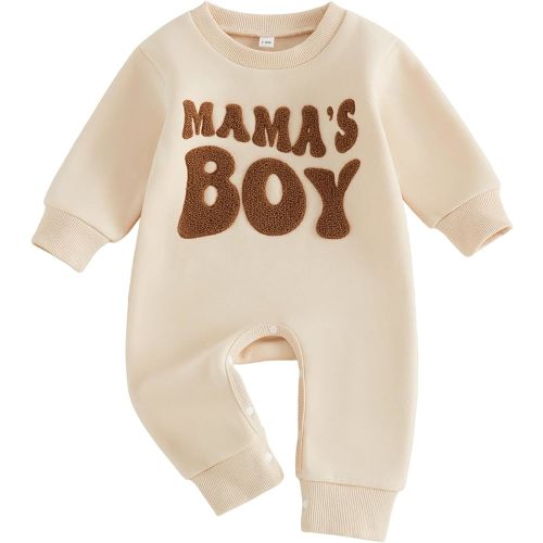Newborn Baby Boy Fall Outfit Romper Letter Embroidery Jumpsuit Bodysuit Warm Fleece Lined Infant Winter Clothes